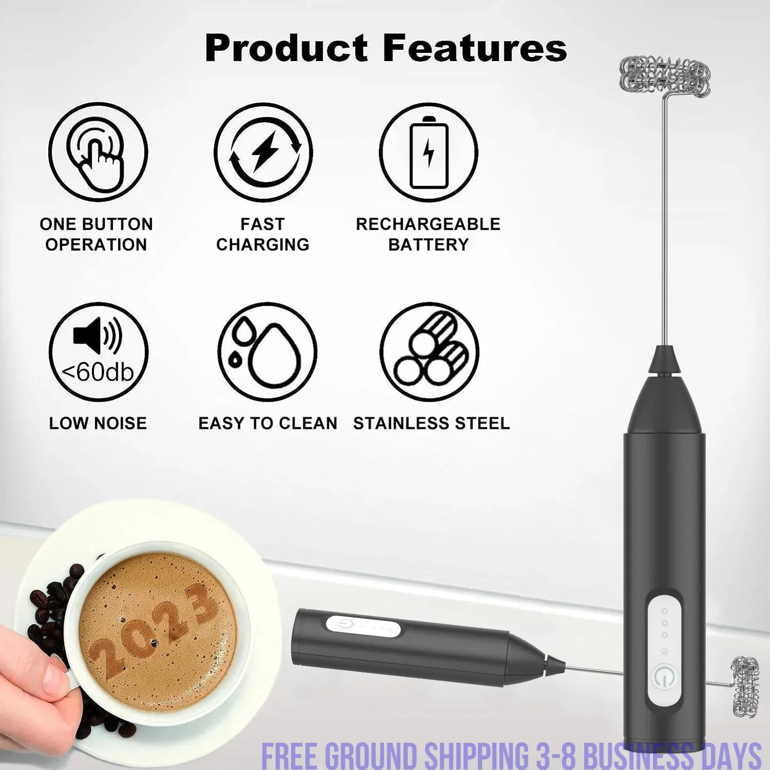 FrothMaster Min USB Rechargeable Coffee Whisker 3 Speeds Foam Maker Coffee Ships from USA