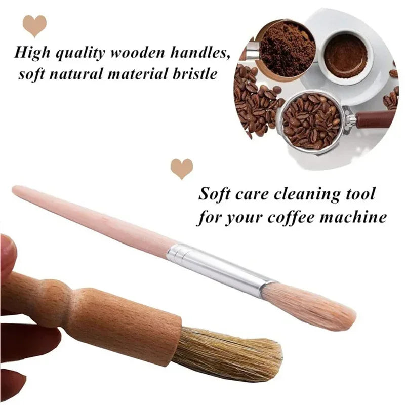 DecorBites™ Coffee Machine Cleaning Brush Set: Wooden Grinder & Nylon Espresso Brushes