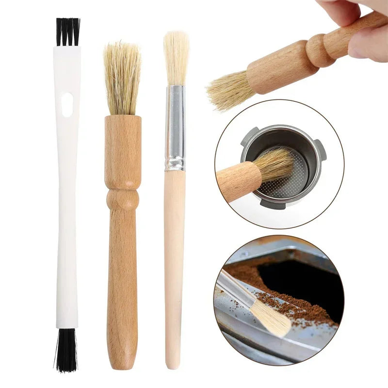 DecorBites™ Coffee Machine Cleaning Brush Set: Wooden Grinder & Nylon Espresso Brushes